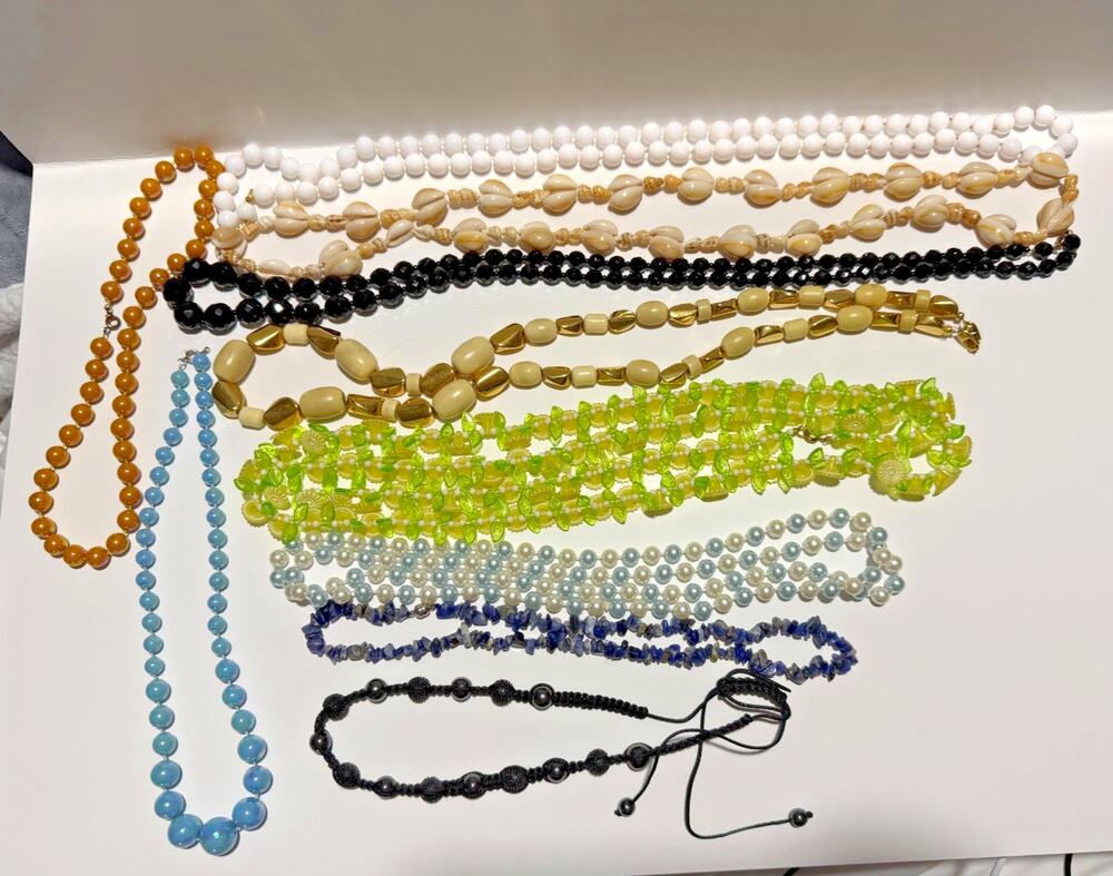 Lot of 10 Long Beaded Necklaces (2 Branded)